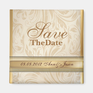 Formal champagne gold Damask Wedding Magnet