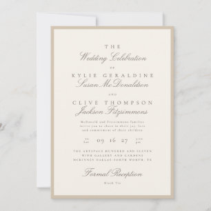 Formal Champagne Taupe Ivory Wedding Invitation