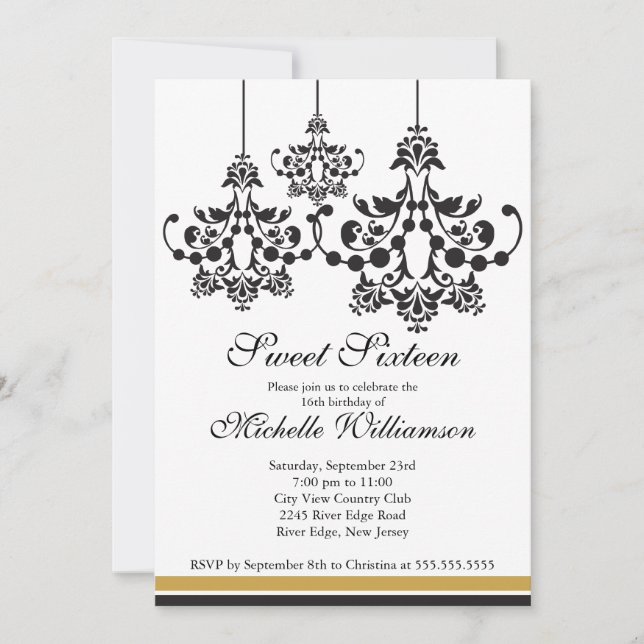 Formal Chandelier Sweet 16th Birthday Party Invitation (Front)