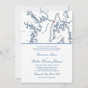 Formal Chesapeake Bay Beach Club Navy Blue Wedding Invitation