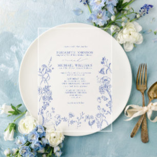 Formal Chinoiserie Blue Victorian Floral Wedding Acrylic Invitations