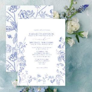 Formal Chinoiserie Blue Victorian Floral Wedding Invitation