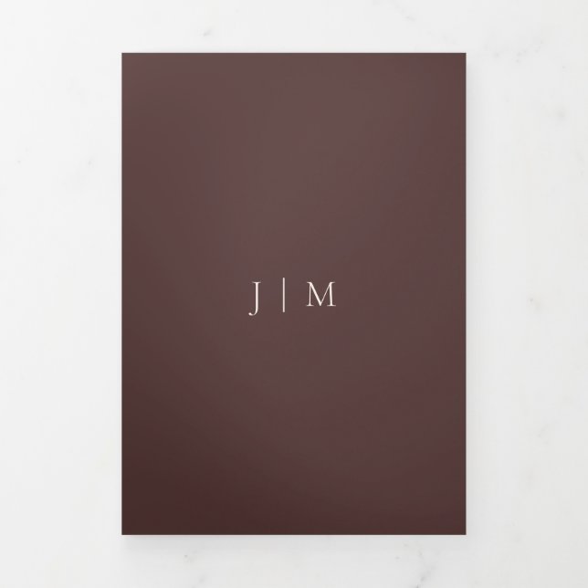Formal Chocolate brown Modern Wedding Tri-Fold Card (Cover)