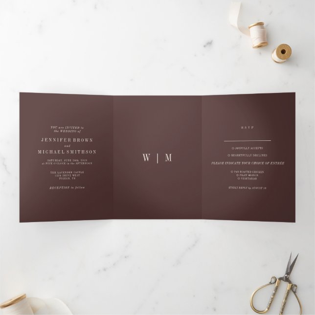 Formal Chocolate brown Trend Colour Modern Wedding Tri-Fold Card (Inside)