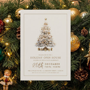 Formal Christmas Holiday Open House Gold Tree Invitation
