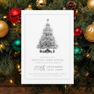 Formal Christmas Holiday Open House Silver Tree  Invitation