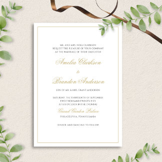 Formal Classic Black & Gold Border Script Wedding Invitation