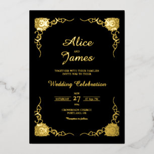 Formal Classic Black Gold Foil Wedding Invitation