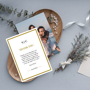 Formal Classic Black Gold Monogram Photo Wedding Thank You Card