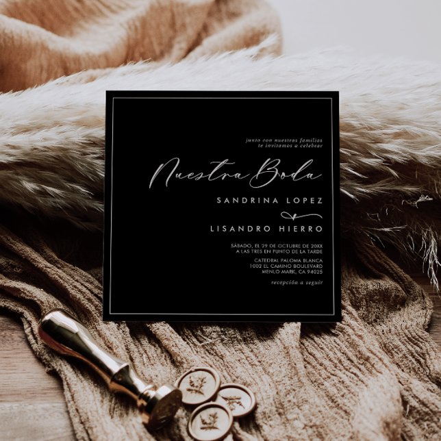 Formal Classic Black Square Nuestra Boda Wedding Invitation (Creator Uploaded)