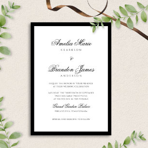 Formal Classic Black & White Border Script Wedding Invitation