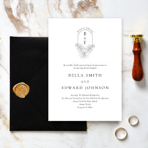 Formal Classic Black White Crest Wedding Invitation