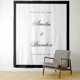 Formal Classic Black & White Wedding Backdrop Tapestry