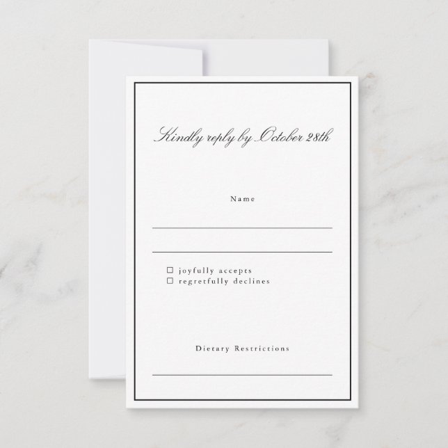 Formal Classic Border Script Elegant Wedding RSVP Card (Front)