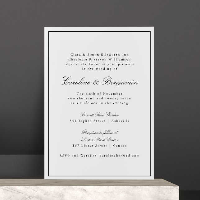 Formal Classic Border Script Elegant Wedding RSVP Invitation (Creator Uploaded)