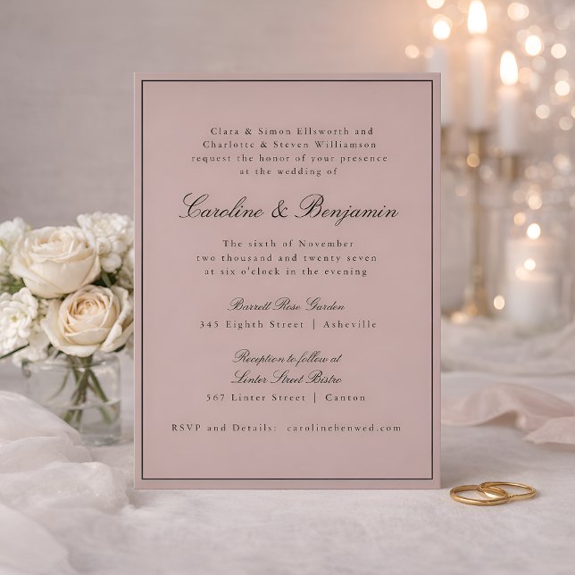 Formal Classic Border Script Mauve Wedding Website Invitation (Creator Uploaded)