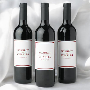 Formal Classic Burgundy & Gold Monogram Wedding Wine Label