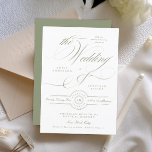 Formal Classic Calligraphy Sage Green Wedding Invitation