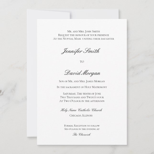 Formal Classic Catholic Wedding Invitation (Front)