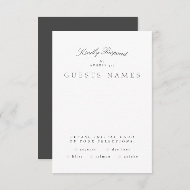 Formal Classic Dark Grey Calligraphy Wedding RSVP Card (Front/Back)