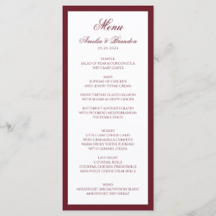 Formal Classic Deep Burgundy Border Script Wedding Menu