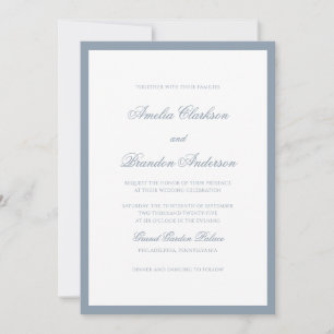 Formal Classic Dusty Blue Border Script Wedding Invitation