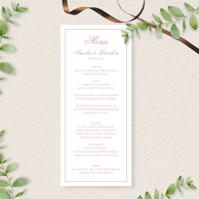 Formal Classic Dusty Rose Border Script Wedding Menu (Creator Uploaded)