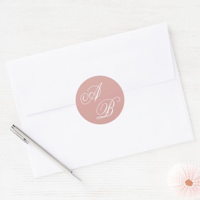 Formal Classic Dusty Rose Monogram Script Wedding Round Sticker (Envelope)