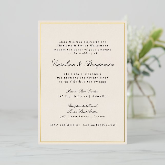 Formal Classic Gold Border Elegant Ivory Wedding  (Standing Front)