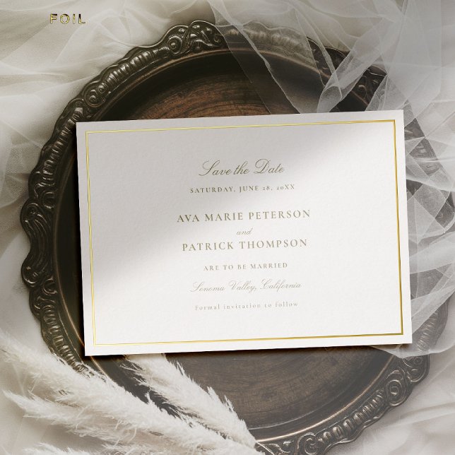 Formal Classic Gold Frame Wedding Save the Date (wedding save the date minimalist gold frame formal modern classic traditional calligraphy royal)