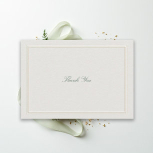Formal Classic Green Elegant Frame Ecru Wedding Thank You Card