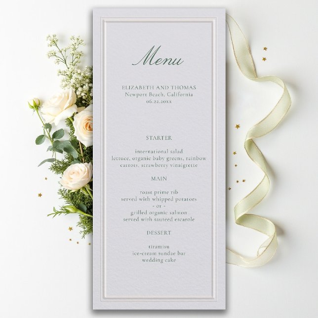 Formal Classic Green Elegant Frame Ivory Wedding Menu (formal wedding menu modern classic ivory double frame sage green calligraphy)