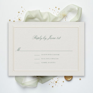 Formal Classic Green Elevated Ecru Wedding RSVP