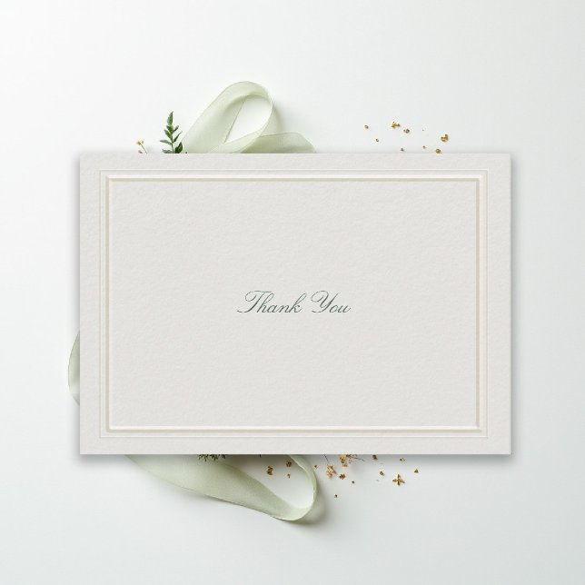 Formal Classic Green Elevated Frame Ecru Wedding Thank You Card (modern classic wedding thank you forest green type double frame formal traditional stately ecru)