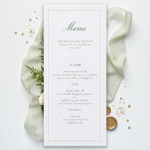 Formal Classic Green Frame Pearl Elegant Wedding Menu