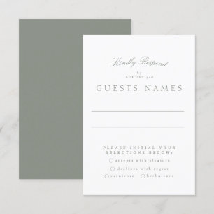 Formal Classic Grey Green Calligraphy Wedding RSVP Card