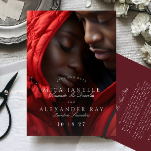 Formal Classic Maroon Burgundy Calligraphy Photo Save The Date