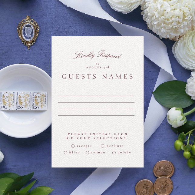Formal Classic Maroon Burgundy Calligraphy Wedding RSVP Card (Creator Uploaded)