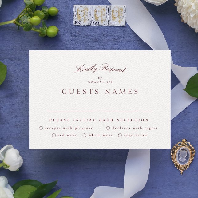 Formal Classic Maroon Burgundy Calligraphy Wedding RSVP Card (Creator Uploaded)