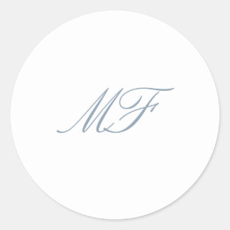 Formal Classic Monogram Dusty Blue White Wedding Round Sticker