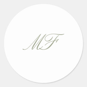 Formal Classic Monogram Sage Green White Wedding Round Sticker
