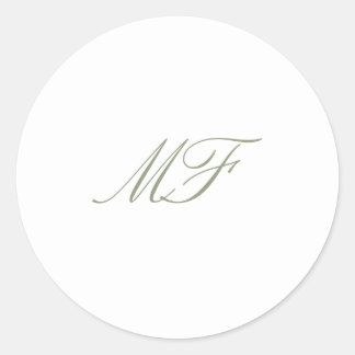 Formal Classic Monogram Sage Green White Wedding Round Sticker