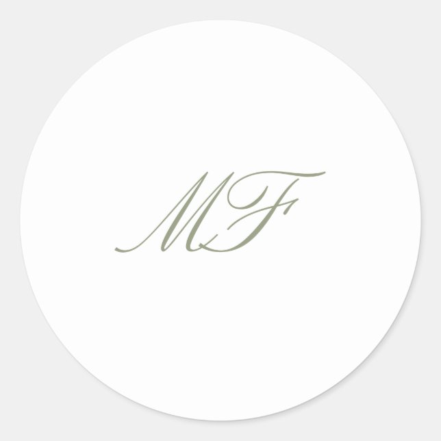 Formal Classic Monogram Sage Green White Wedding Round Sticker (Front)