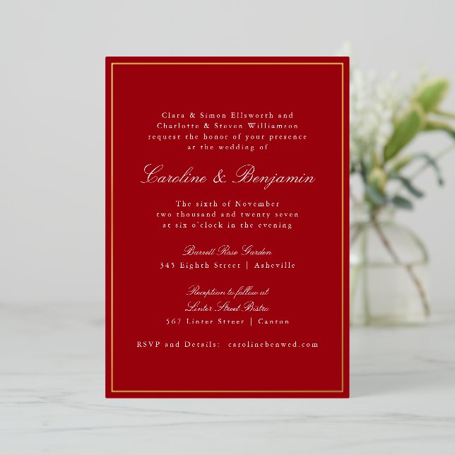 Formal Classic Red Gold Border Elegant Wedding  (Standing Front)