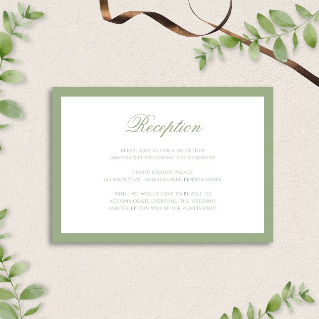 Formal Classic Sage Green Border Wedding Reception Enclosure Card (Creator Uploaded)