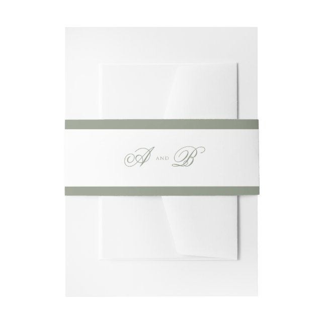 Formal Classic Sage Green Monogram Border Wedding Invitation Belly Band (Front Example)