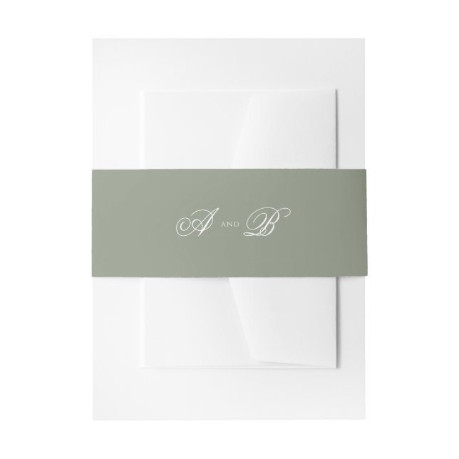 Formal Classic Sage Green Monogram Script Wedding Invitation Belly Band (Front Example)