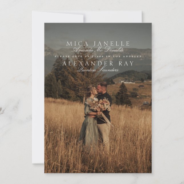 Formal Classic Sage Green Names Photo QR Code Save The Date (Front)