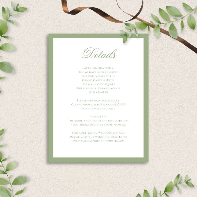 Formal Classic Sage Green Script Wedding Details Enclosure Card (Creator Uploaded)