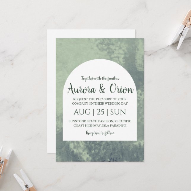 formal classic sage green wedding invitations (Front/Back In Situ)